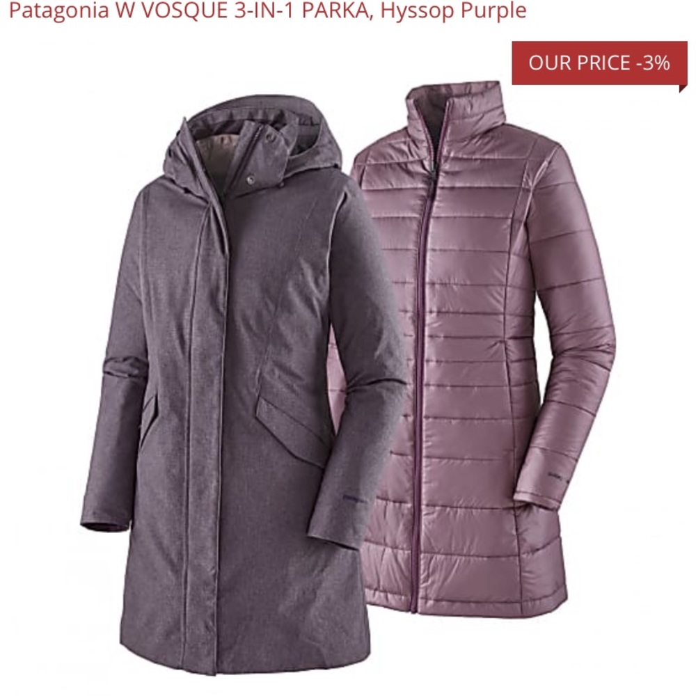 Patagonia Women’s Vosque 3 in 1 Parka Jacket Small Hyssop Purple EUC